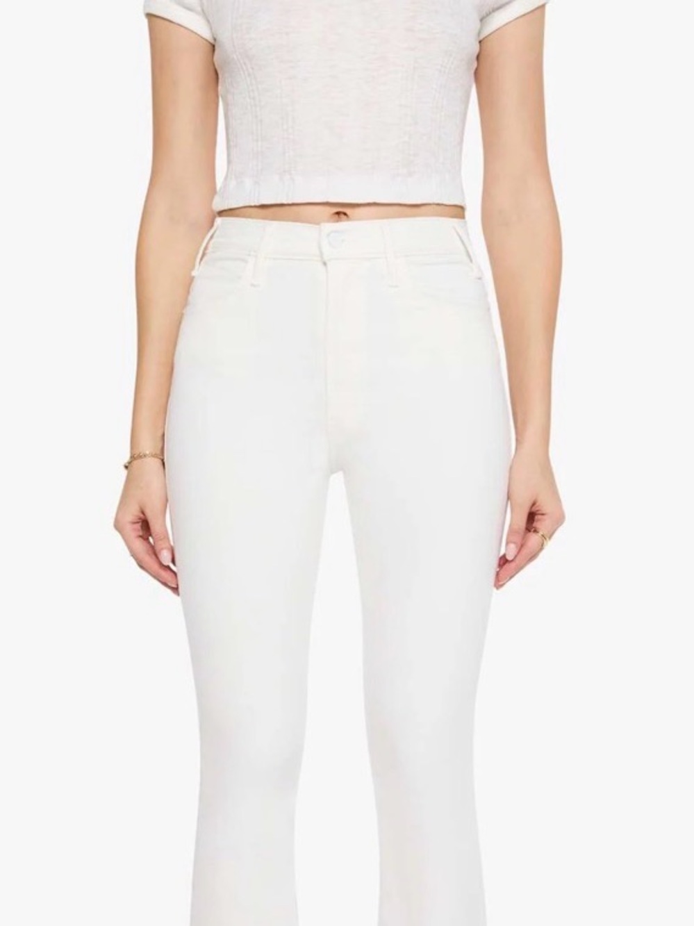 MOTHER White High-Rise Ankle Crop Jeans